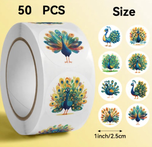 50x peacock bird stickers - ,